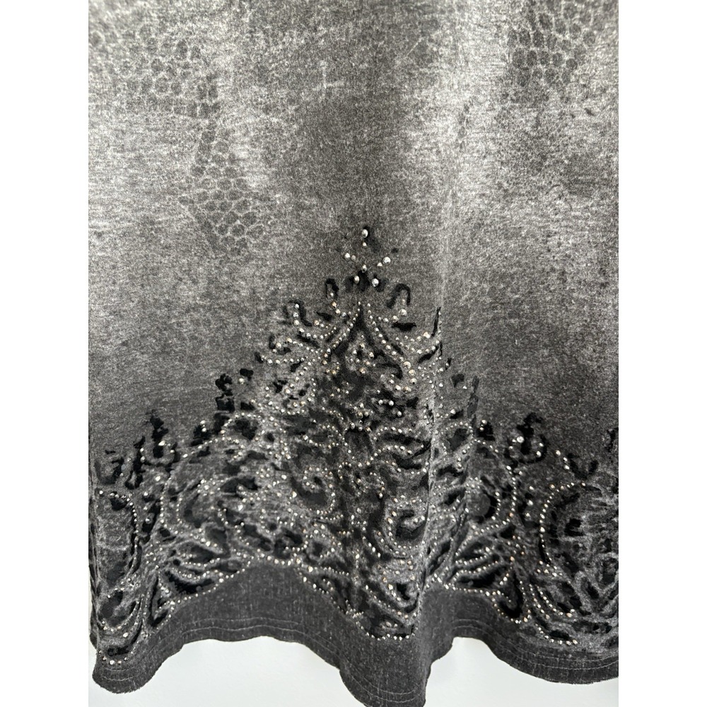 Miss Me Y2K Velvet Burnout Top Size Large Black Long Sleeve Rhinestones Distress - Picture 2 of 8